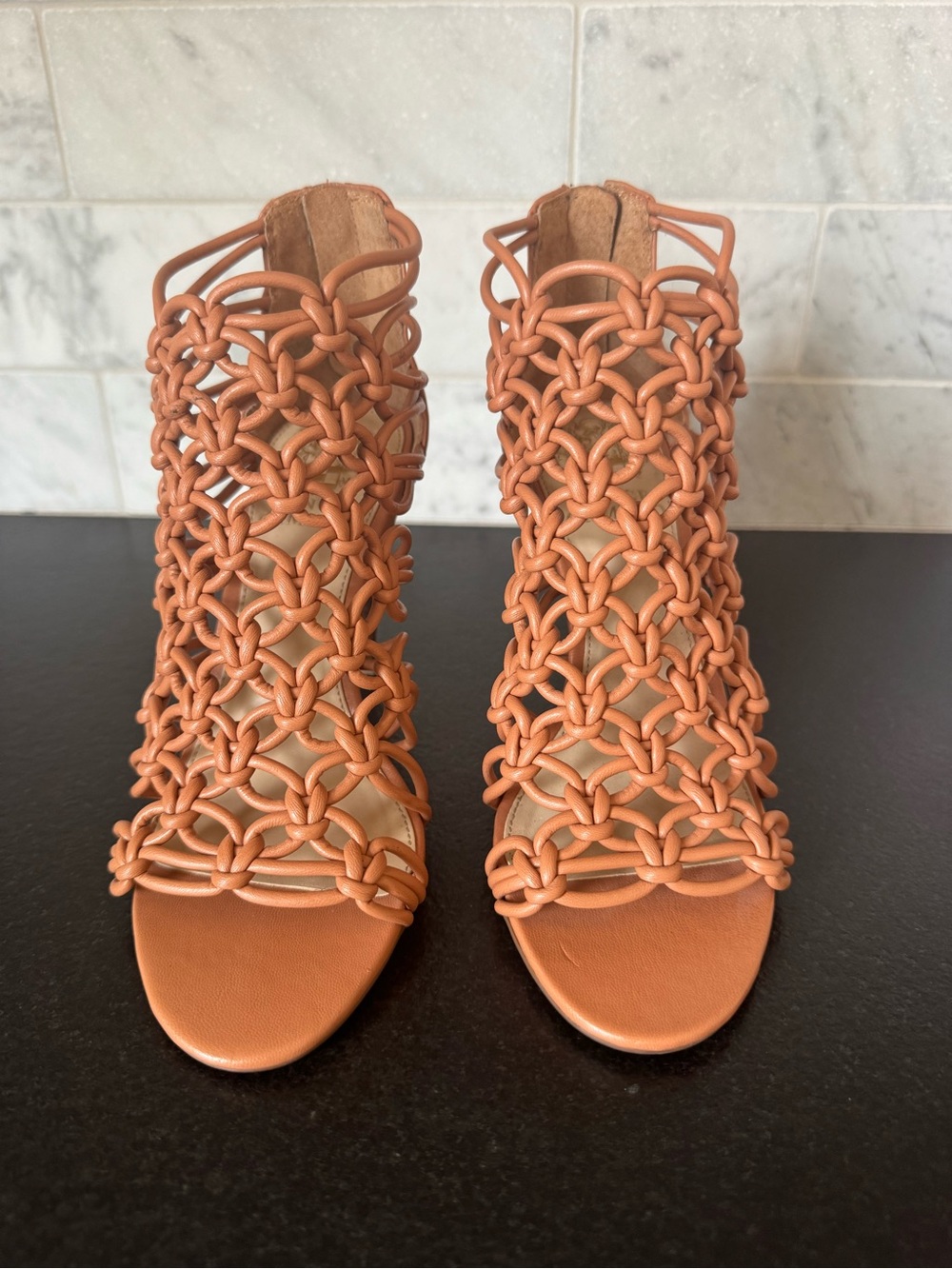 Vince Camuto- Woven Knot High Heel Sandals in Rust Tan - Size 5.5